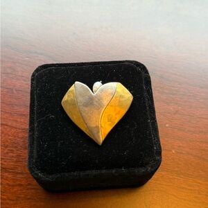 Gold and Silver Heart Brooch with Geometric Design